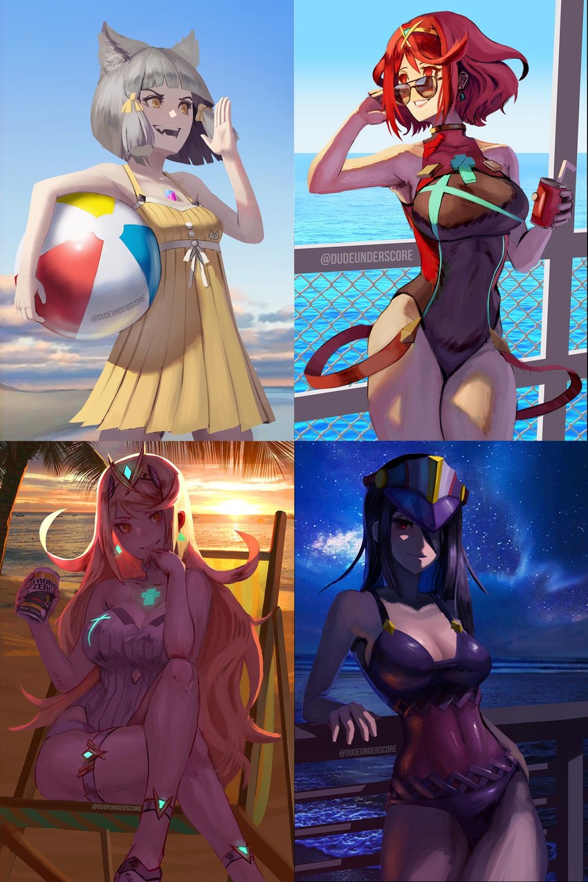 pyra, mythra, nia, and morag ladair (xenoblade chronicles and 1 more) drawn by dudeunderscore