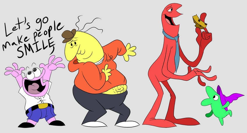 charlie dompler, pim pimling, glep, and allan (smiling friends) drawn by lokocity_art
