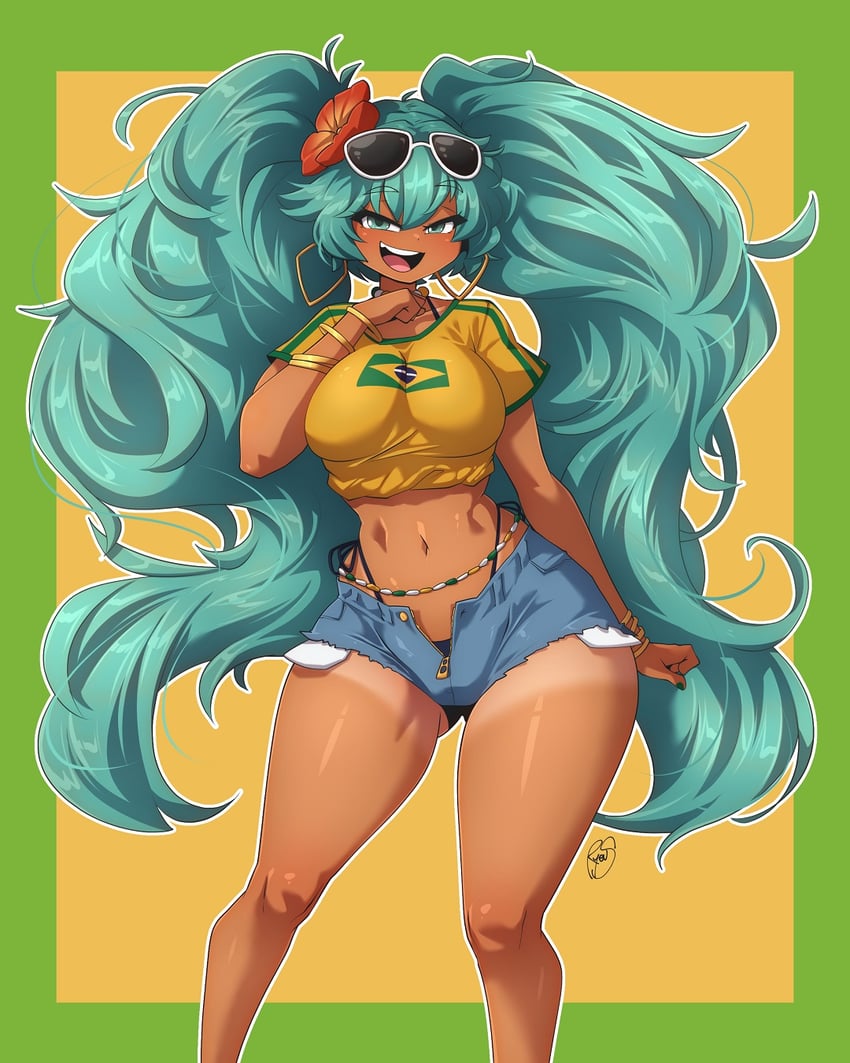 hatsune miku and brazilian miku (vocaloid) drawn by ryou_sakai