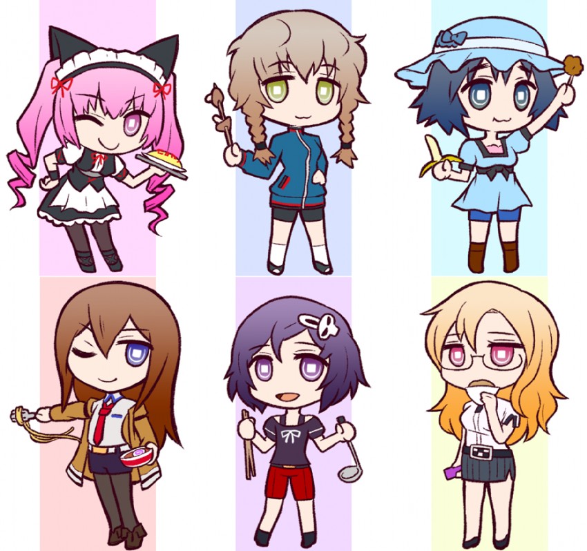makise kurisu, shiina mayuri, amane suzuha, urushibara ruka, akiha rumiho, and 1 more (steins;gate) drawn by samasa_(samasa3032)