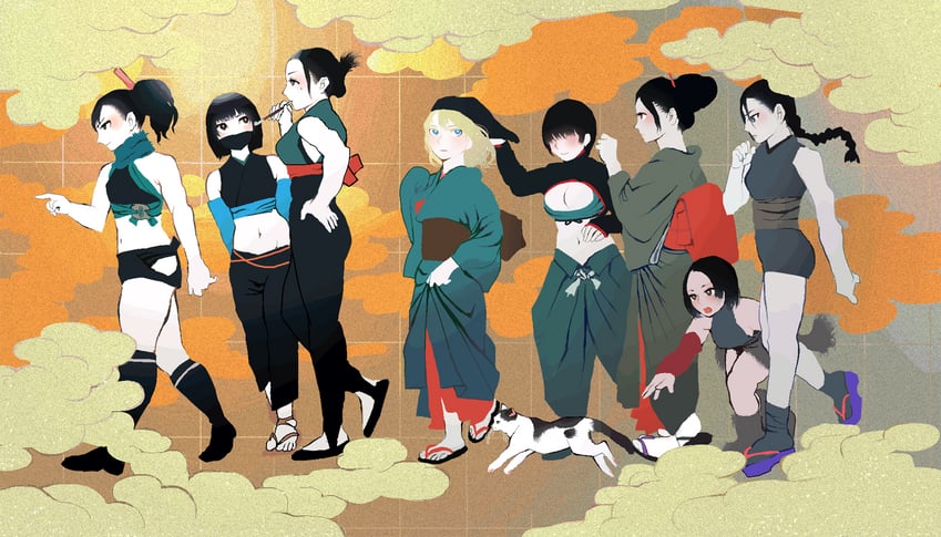 zantetsu, retsu, and kotetsu (original) drawn by ichiren_takushou