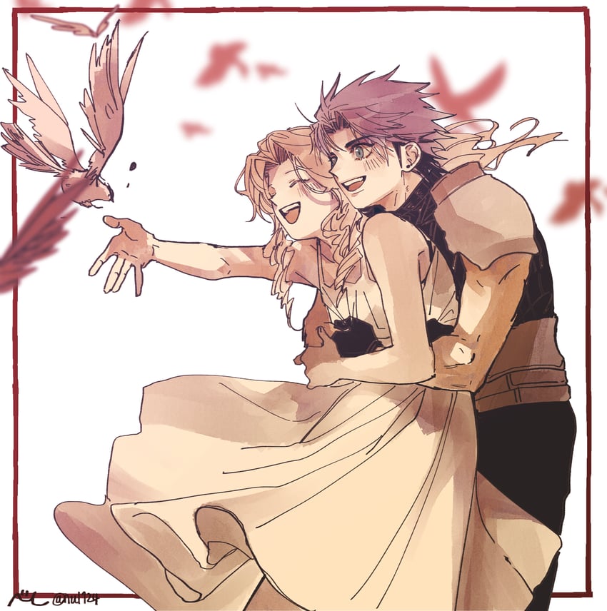 aerith gainsborough and zack fair (final fantasy and 2 more) drawn by nul