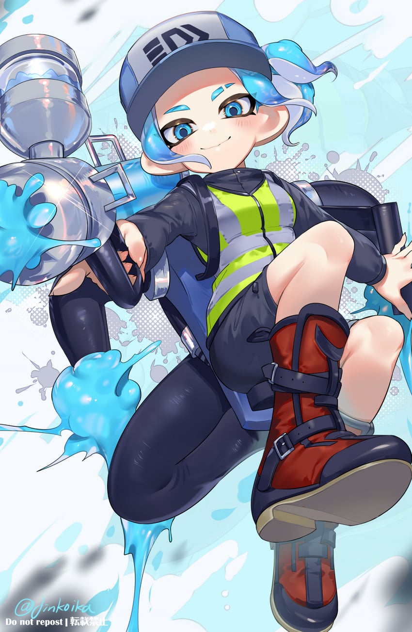 octoling player character and octoling girl (splatoon) drawn by jinkoika