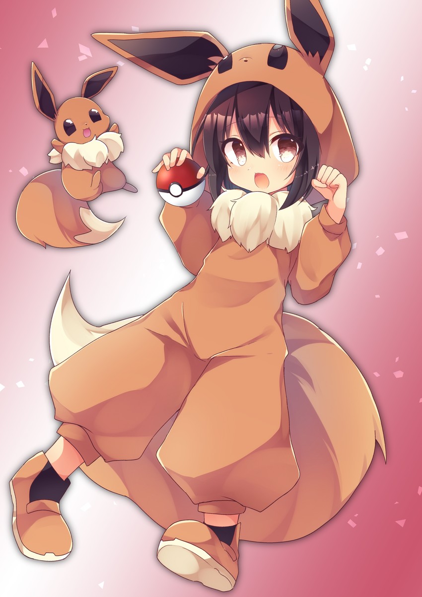 eevee and poke kid (pokemon and 1 more) drawn by kinosaki_yuuta