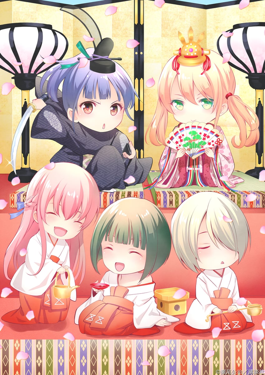 hououji akane, tsukishima riho, makuzawa ouka, ono shiragiku, and tsuruga ami (megami no cafe terrace) drawn by seo_kouji