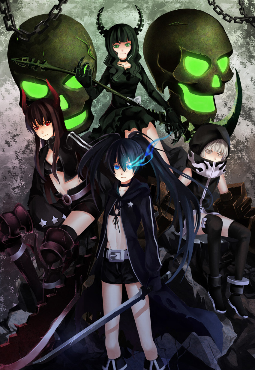 black rock shooter, dead master, strength, and black gold saw (black rock shooter) drawn by iceky