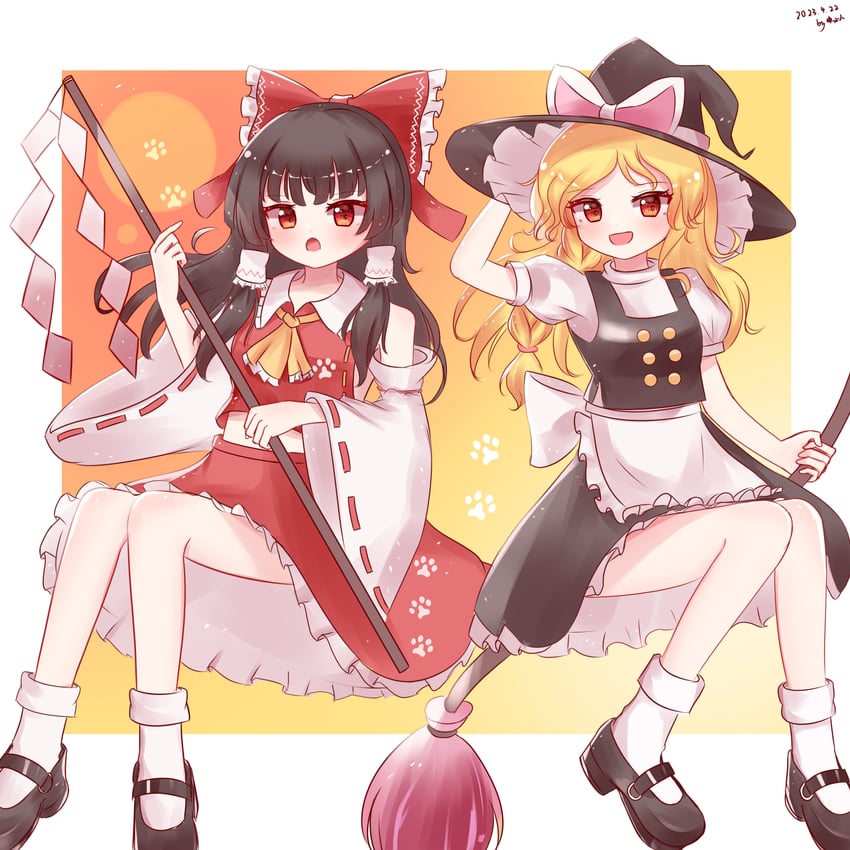 hakurei reimu and kirisame marisa (touhou and 1 more) drawn by shen_bi_ren_(user_rjgy2824)