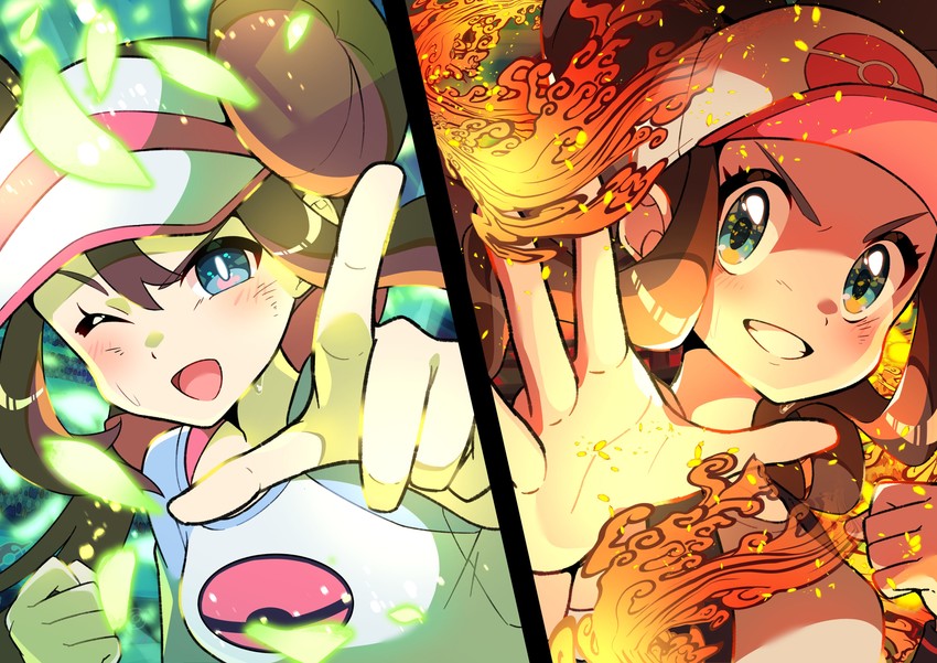 rosa and hilda (pokemon and 2 more) drawn by pon_yui