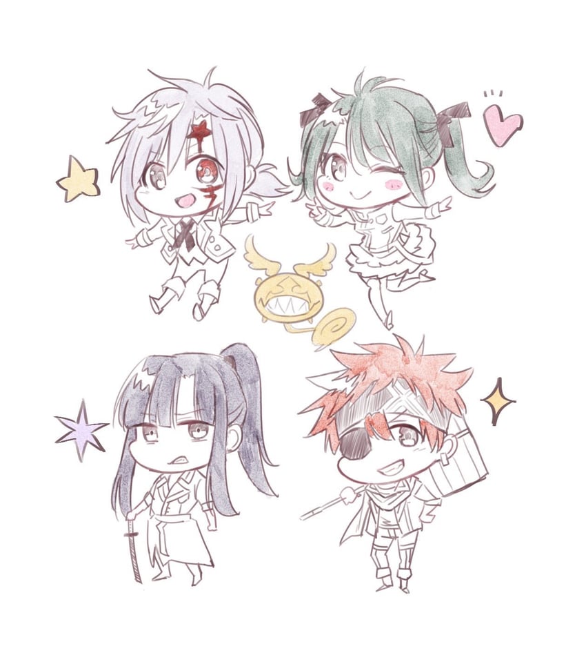 lenalee lee, allen walker, kanda yuu, lavi, and timcanpy (d.gray-man) drawn by george_man