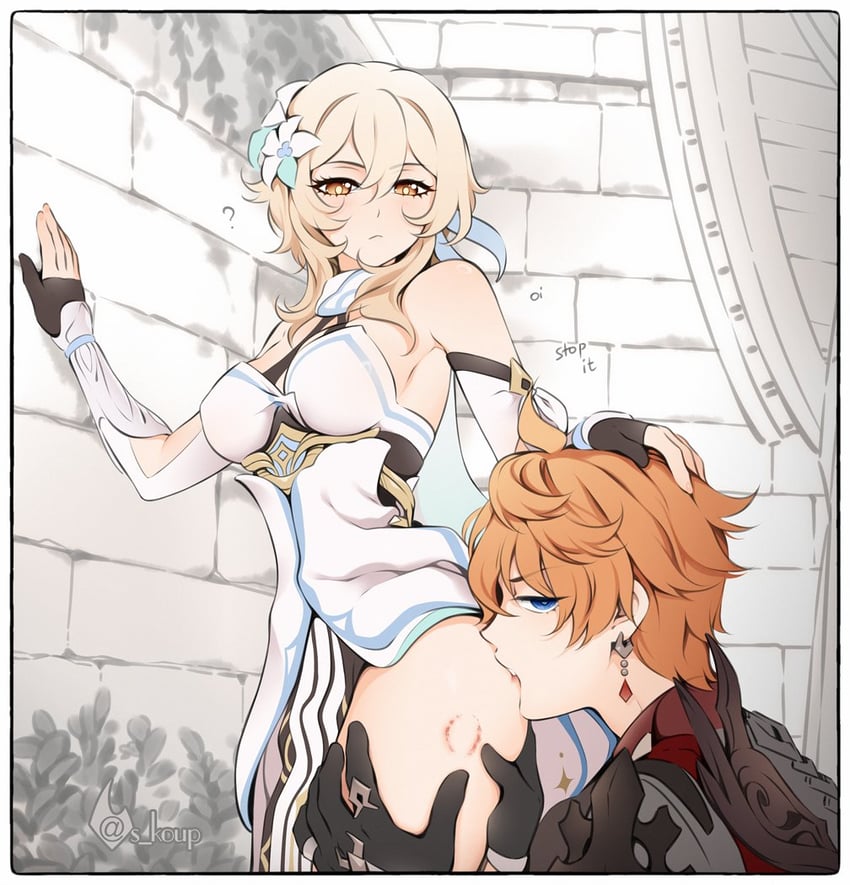lumine and tartaglia (genshin impact) drawn by shailo