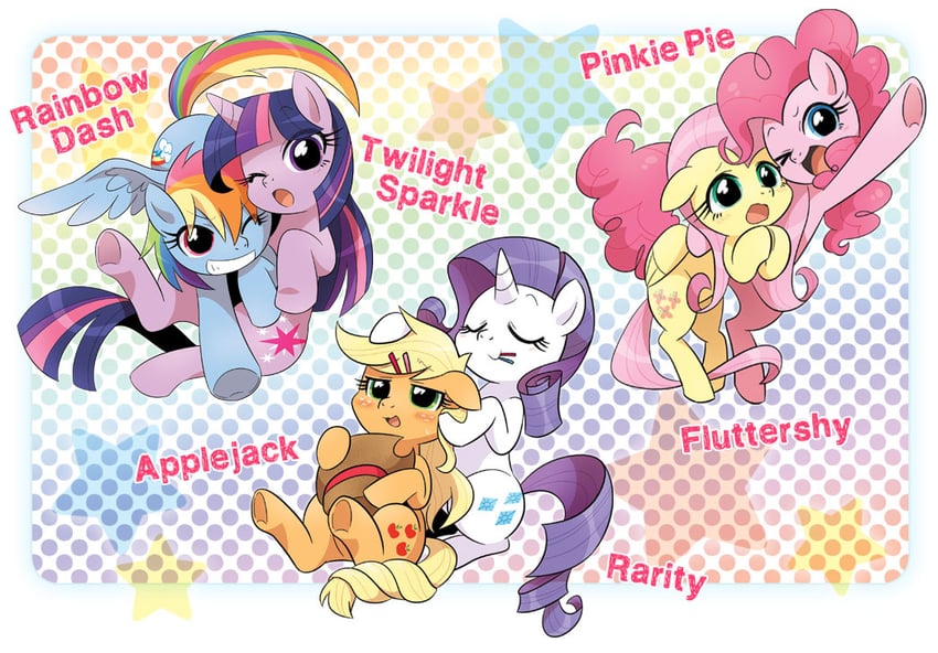 twilight sparkle, fluttershy, rainbow dash, pinkie pie, and rarity (my little pony and 1 more) drawn by bano_akira