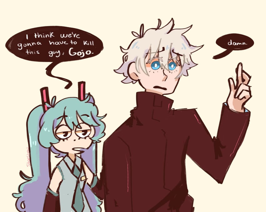 hatsune miku and gojou satoru (vocaloid and 1 more) drawn by starglow