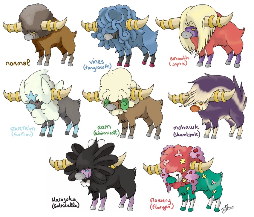 whimsicott, jynx, furfrou, tangrowth, gothitelle, and 3 more (pokemon) drawn by clytemnon