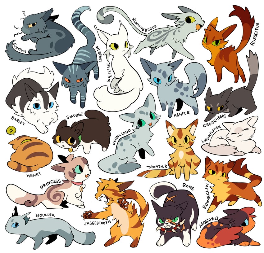 ferncloud, princess, ashfur, barley, jaggedtooth, and 14 more (warrior cats and 1 more) drawn by rehtaef