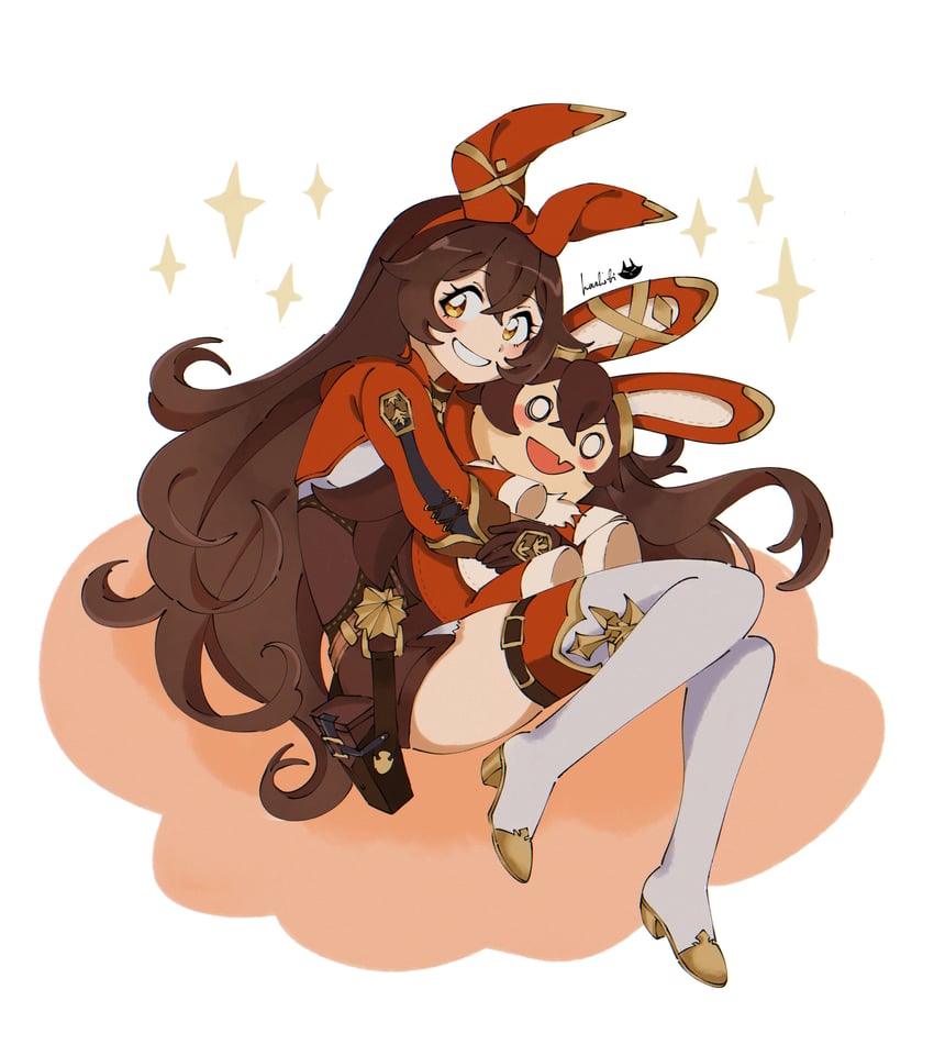 amber and baron bunny (genshin impact) drawn by hashibi_(noyasakihashibi)