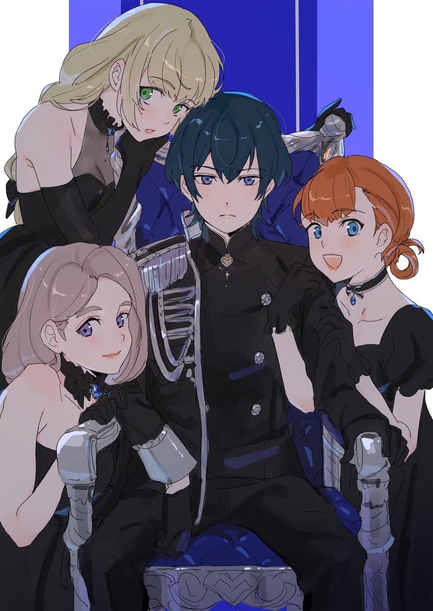 male byleth, ingrid brandl galatea, mercedes von martritz, and annette fantine dominic (fire emblem and 1 more) drawn by snsikwii