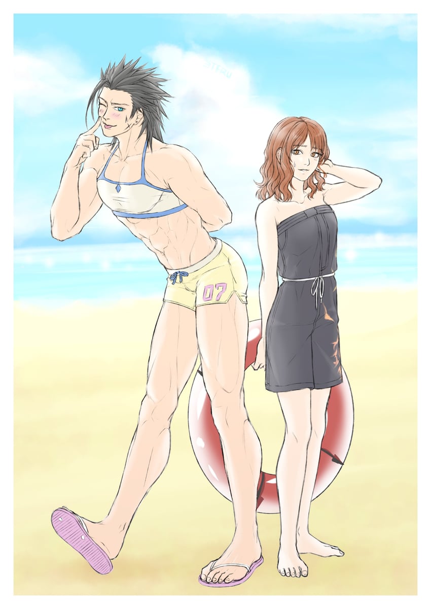zack fair and cissnei (final fantasy and 2 more) drawn by aterumichino