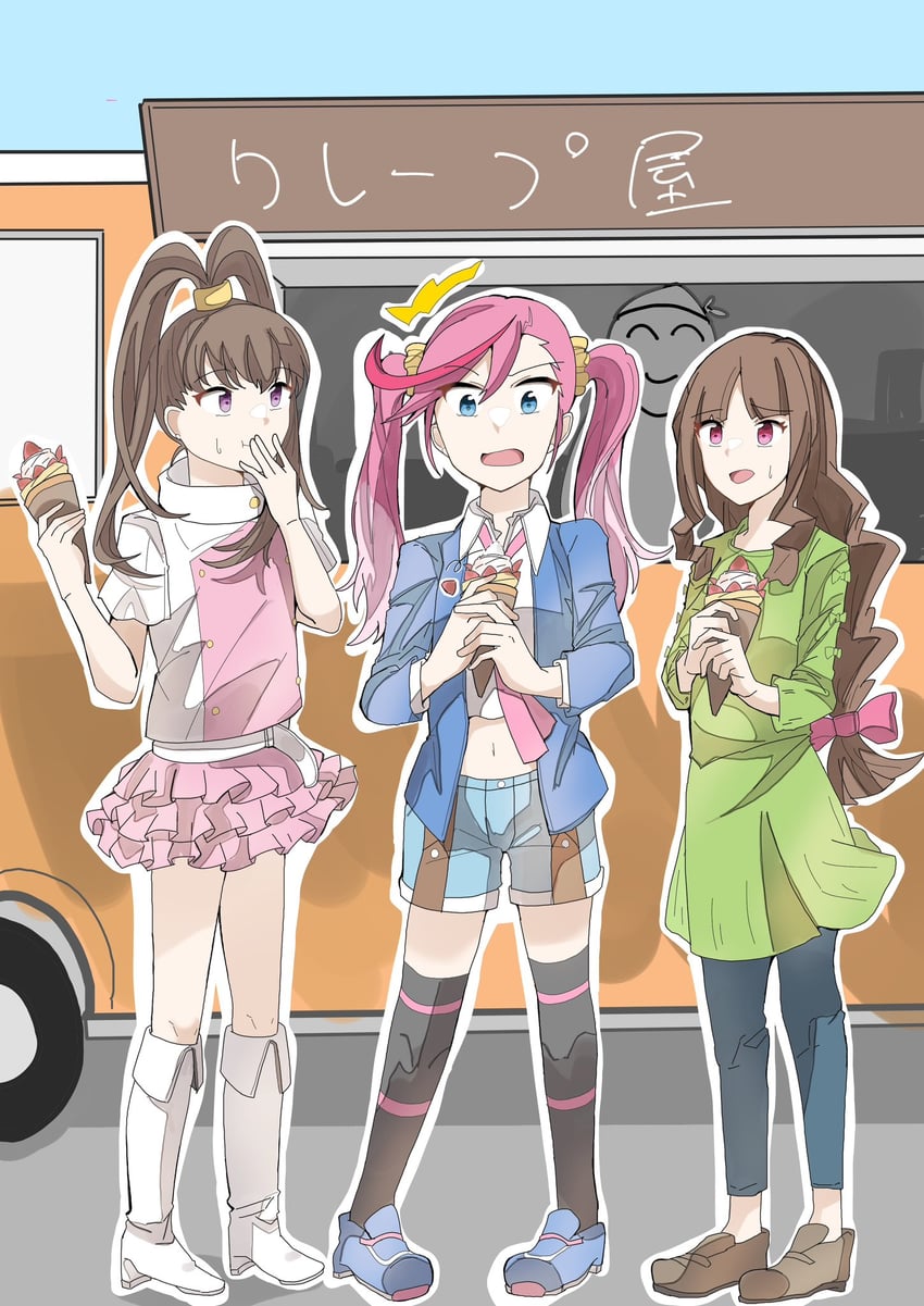 amano nene, tsukiyono ruli, and karan eri (digimon and 3 more) drawn by zuhana