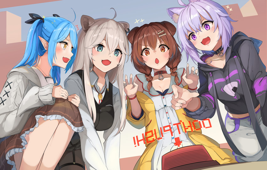 nekomata okayu, inugami korone, yukihana lamy, and shishiro botan (hololive) drawn by sora_no_tori
