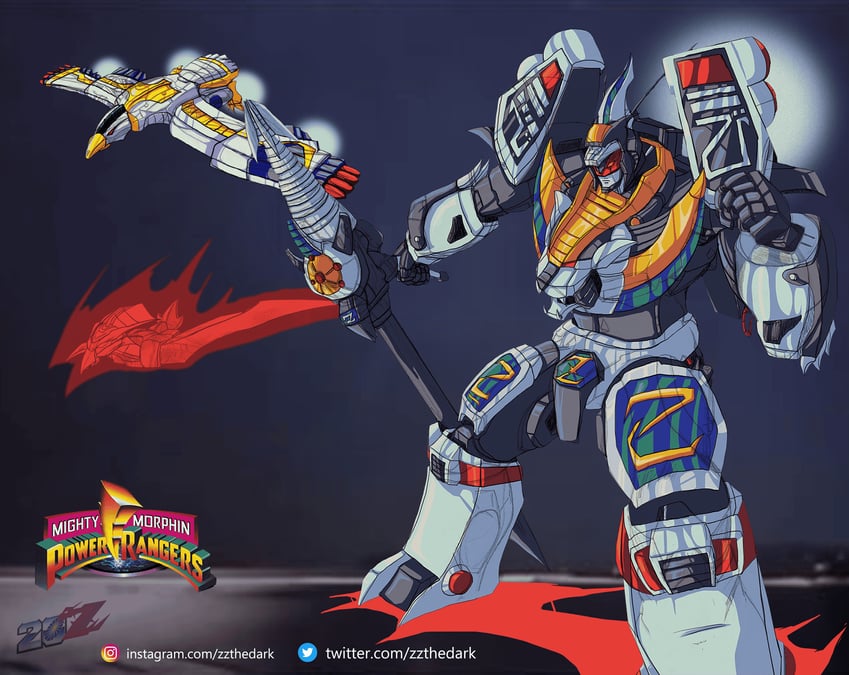 dragonzord, white tigerzord, white tiger dragonzord, firebird thunderzord, mythical qi beast star-houou, and 2 more (super sentai and 5 more) drawn by zakman-wahid