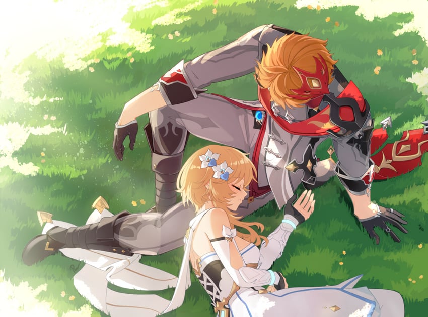 lumine and tartaglia (genshin impact) drawn by rayanawolfer