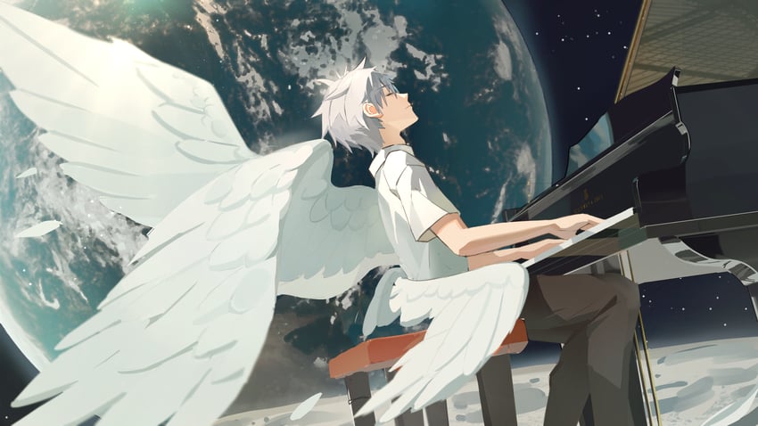 nagisa kaworu (neon genesis evangelion and 2 more) drawn by kuhakuyoi