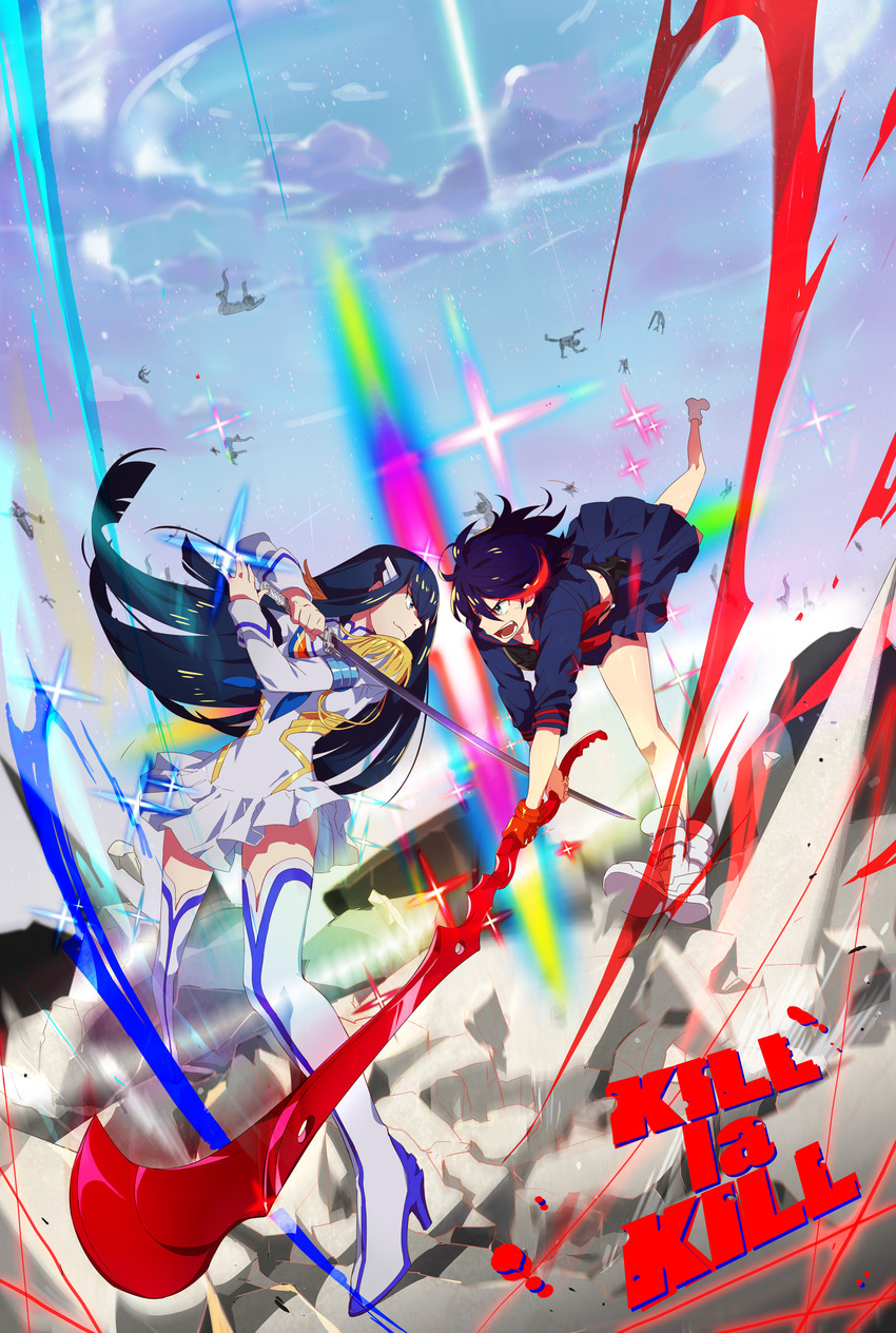 matoi ryuuko, senketsu, kiryuuin satsuki, and junketsu (kill la kill) drawn by meer_rowe