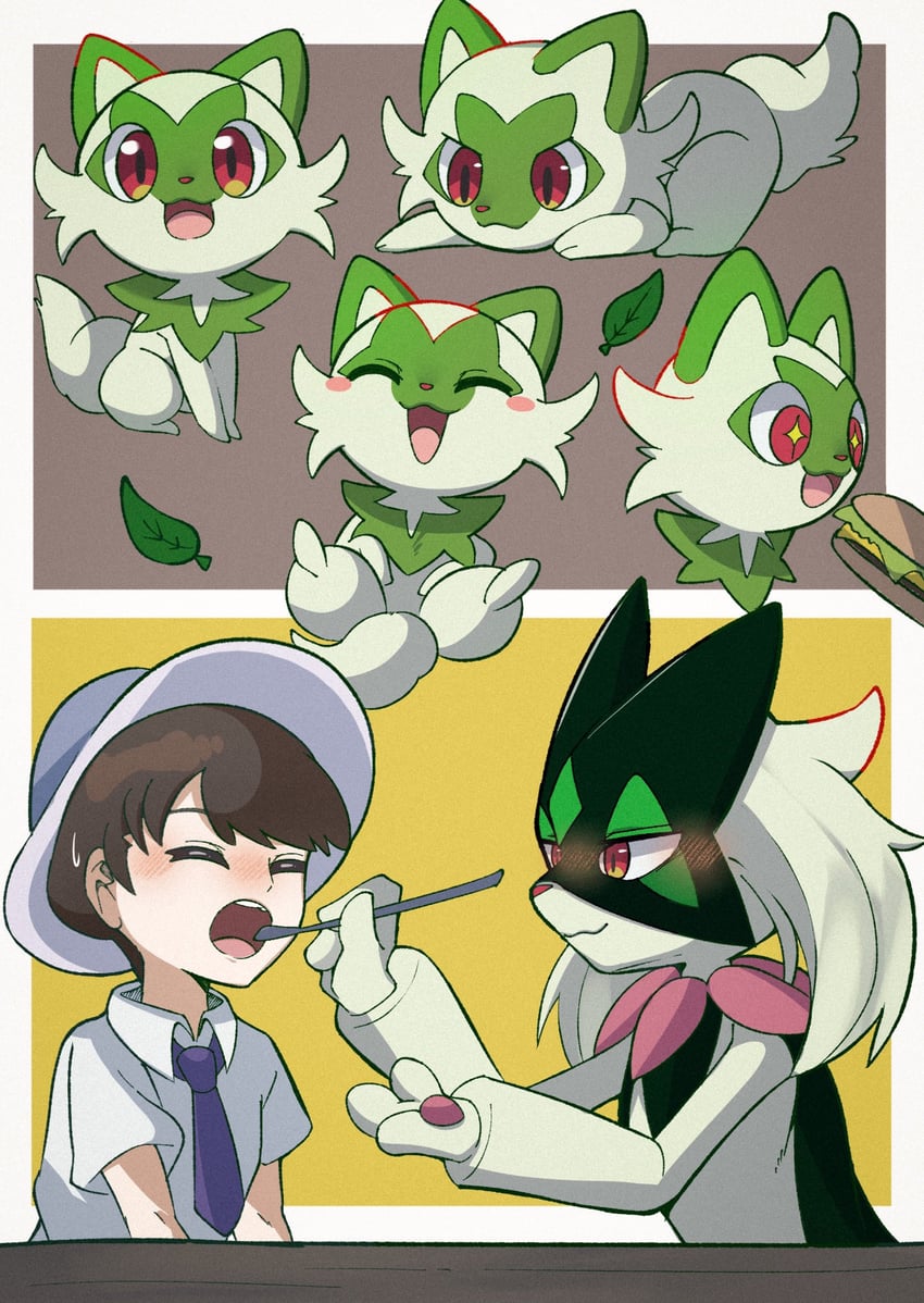 florian, sprigatito, and meowscarada (pokemon and 1 more) drawn by nata_de_coco_(pankptomato)
