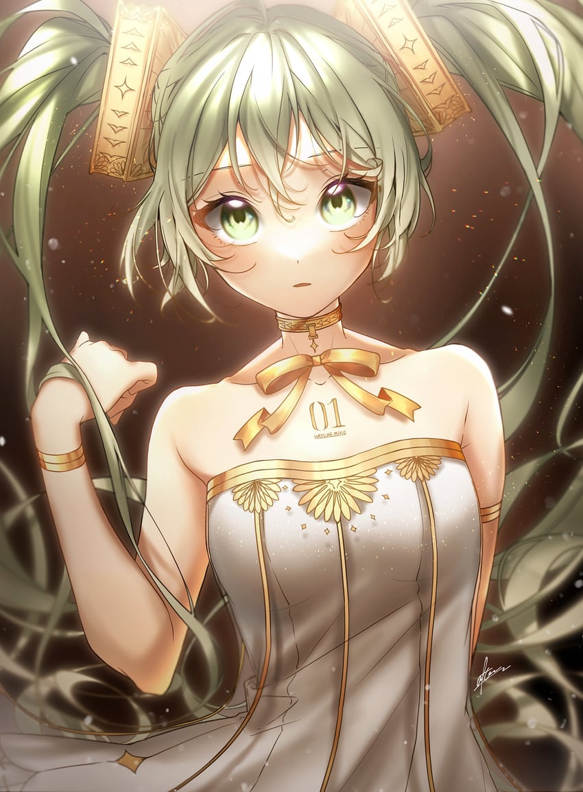 hatsune miku and gramophone miku (vocaloid and 1 more) drawn by after0217