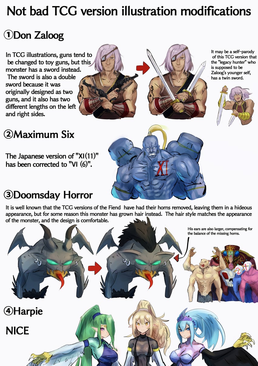 harpie queen, harpie dancer, harpie oracle, don zaloog, dark ruler ha des, and 4 more (yu-gi-oh!) drawn by hatano_kiyoshi