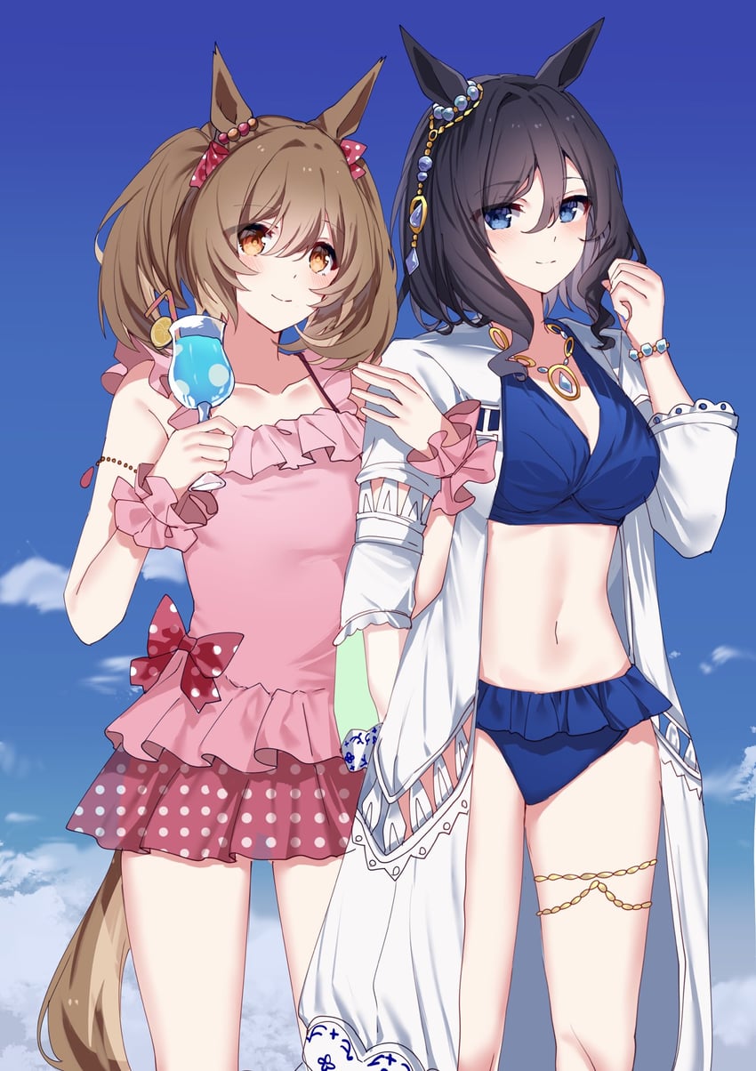 smart falcon and eishin flash (umamusume) drawn by sb_(akagikeai)