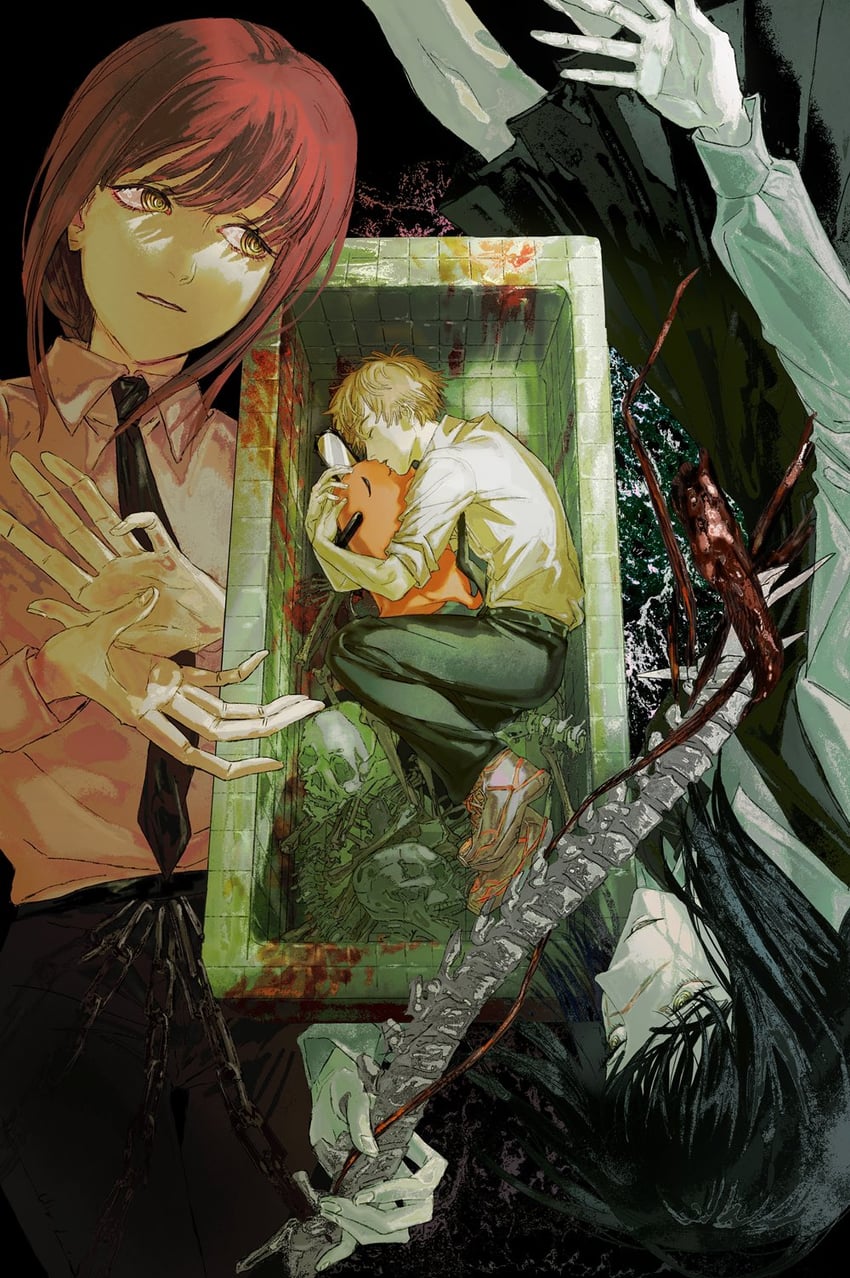 makima, denji, yoru, and pochita (chainsaw man) drawn by odsheels