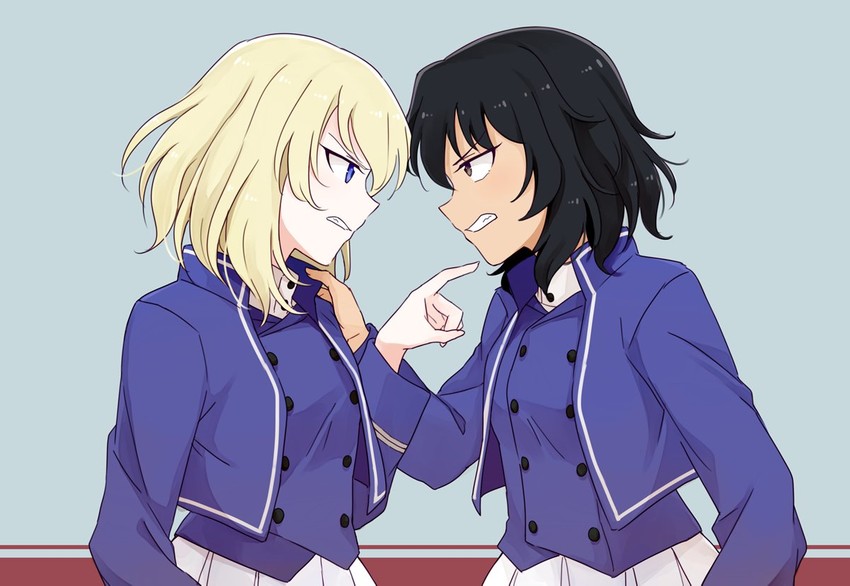 andou and oshida (girls und panzer) drawn by viscount_shishamo