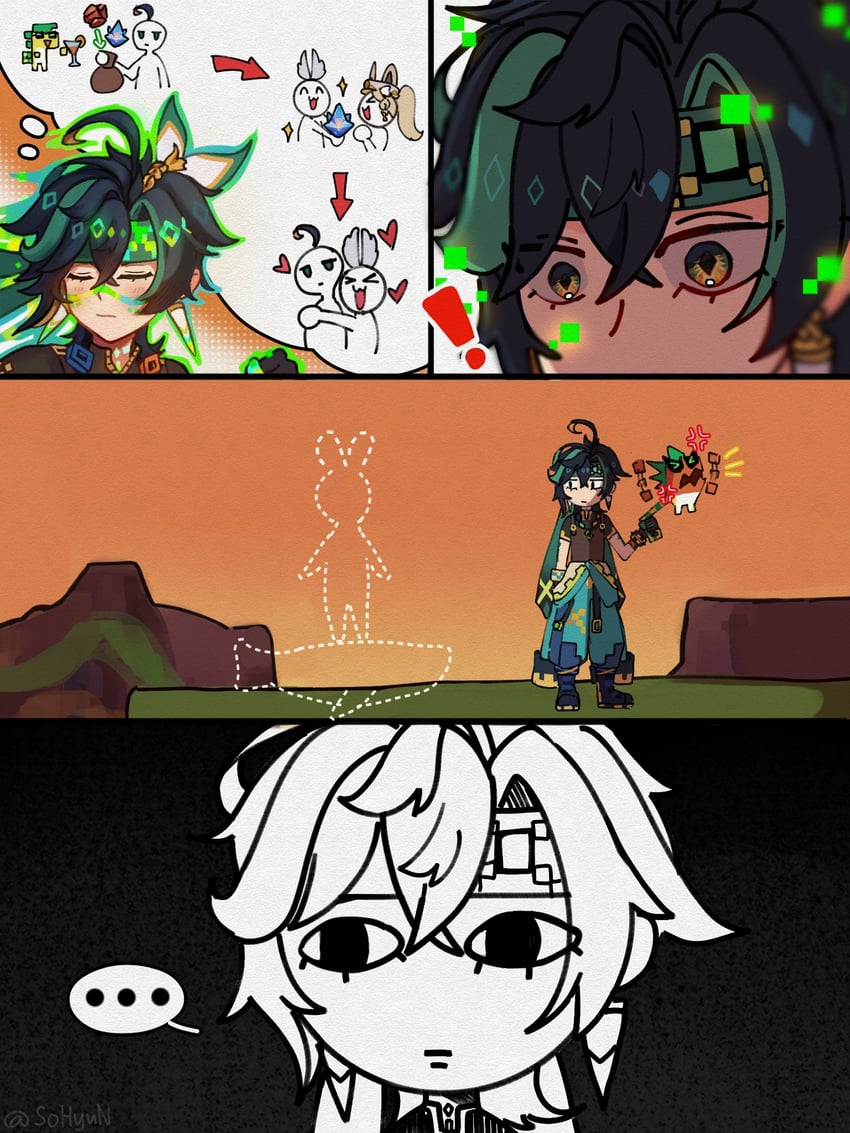 mualani, kinich, kachina, and ajaw (genshin impact) drawn by sohyun_24