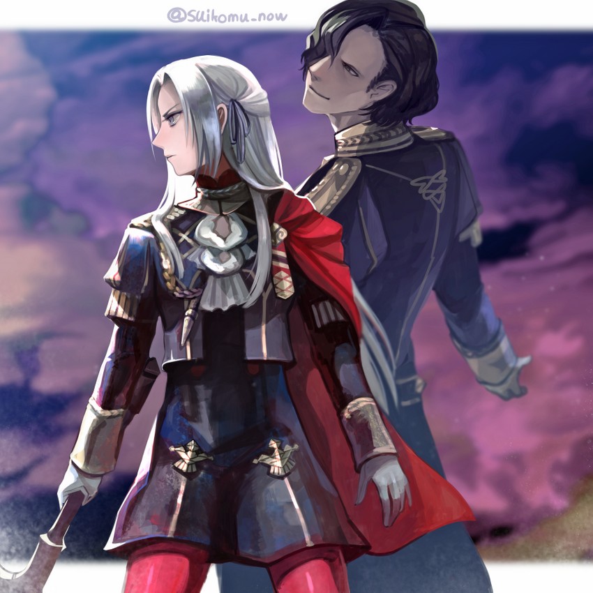 edelgard von hresvelg and hubert von vestra (fire emblem and 1 more) drawn by suikomu_now