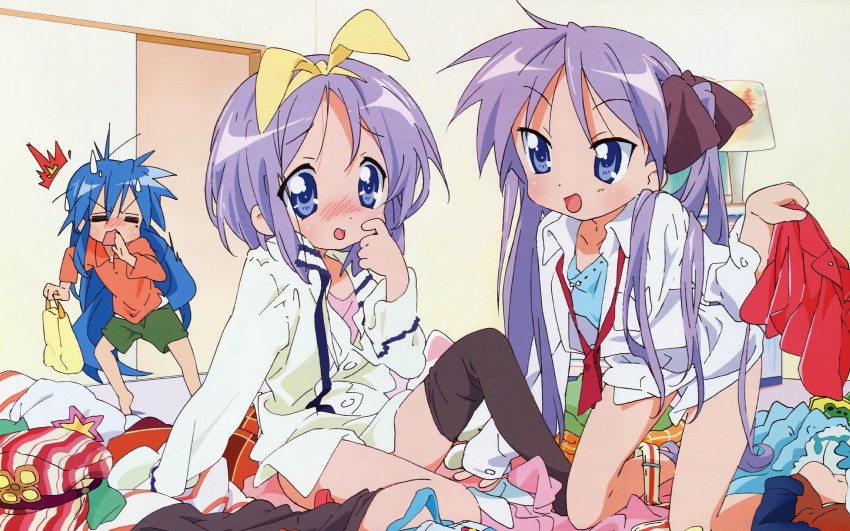 hiiragi kagami, izumi konata, and hiiragi tsukasa (lucky star) drawn by nishiya_futoshi