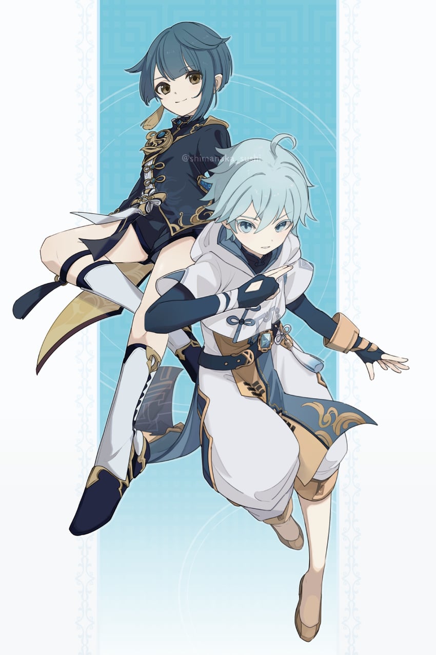 xingqiu and chongyun (genshin impact) drawn by shimanaka_(shimanaka_sushi)