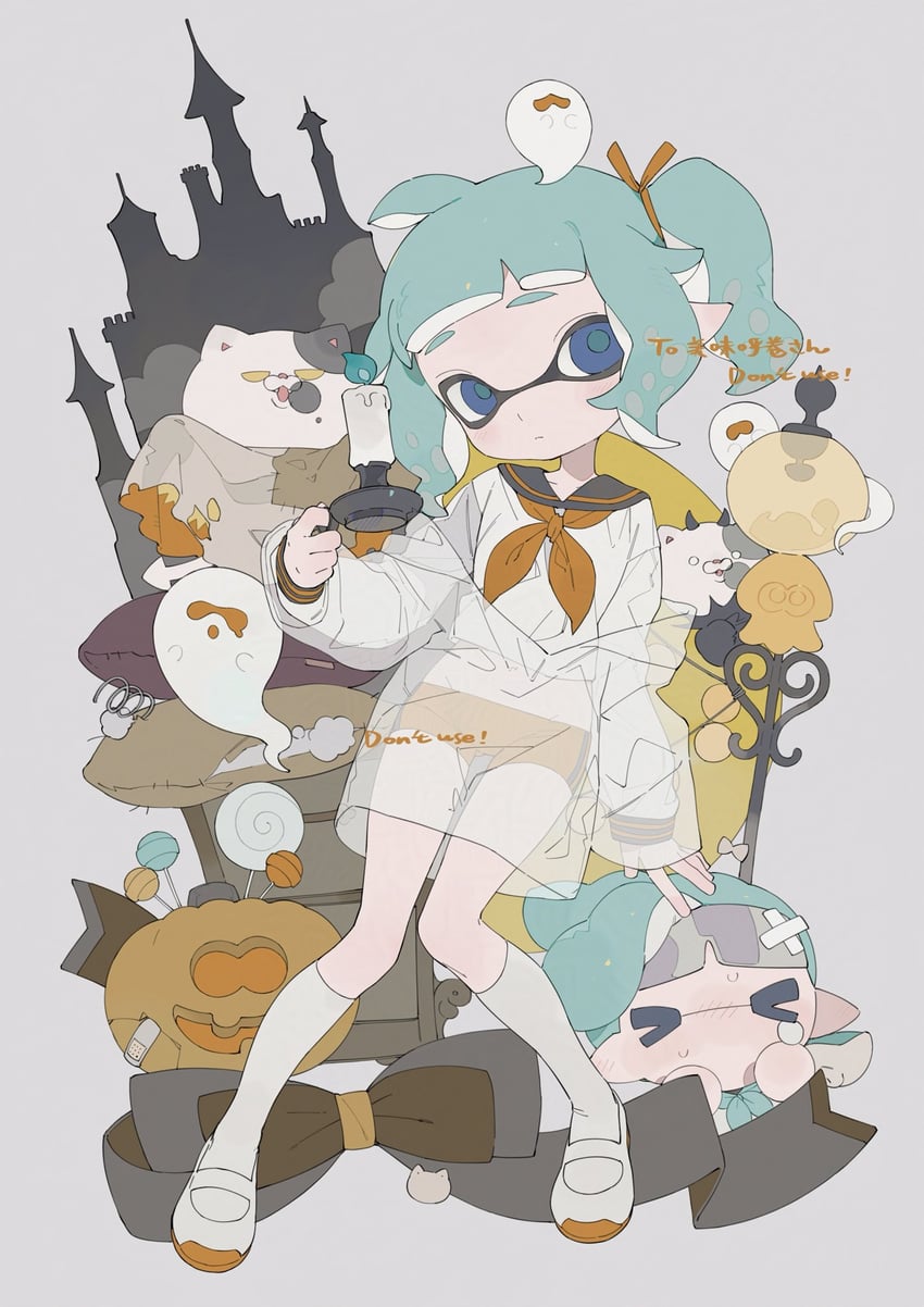 inkling player character, inkling girl, judd, and li'l judd (splatoon) drawn by gomi20021021
