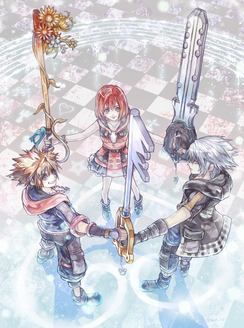 sora, kairi, and riku (kingdom hearts and 1 more) drawn by mokunami