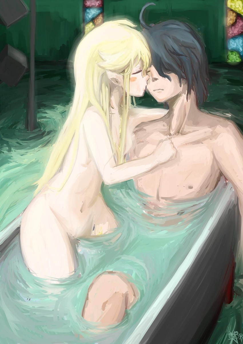 oshino shinobu and araragi koyomi (monogatari and 1 more) drawn by oshino_yeye