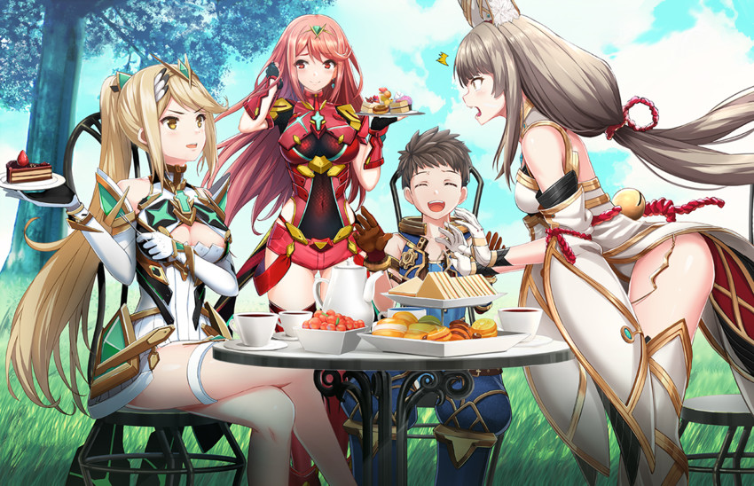 pyra, mythra, rex, and nia (xenoblade chronicles and 1 more) drawn by rods