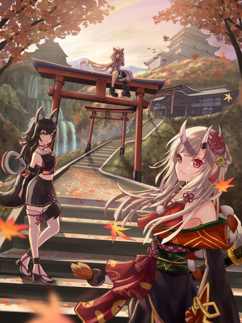 shirakami fubuki, ookami mio, and nakiri ayame (hololive) drawn by roboqlo