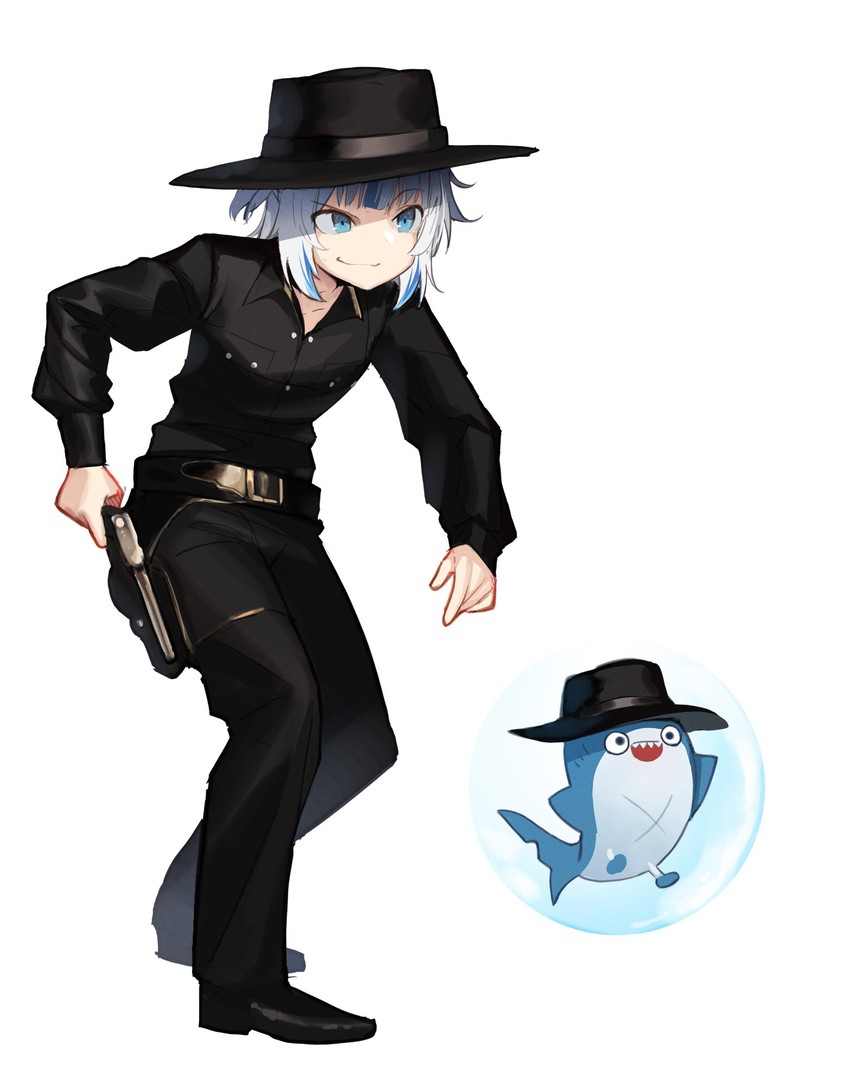 gawr gura, bloop, and marty robbins (hololive and 3 more) drawn by manamachii