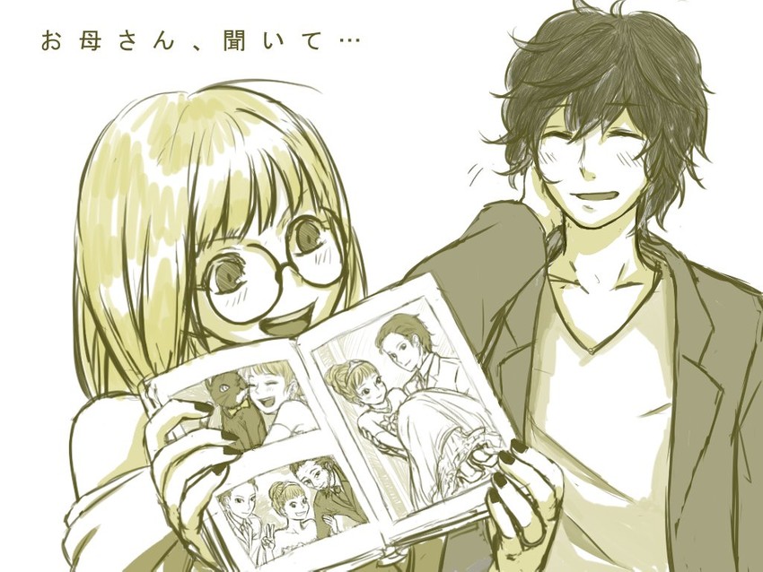 amamiya ren, sakura futaba, morgana, and sakura soujirou (persona and 1 more) drawn by azumya8