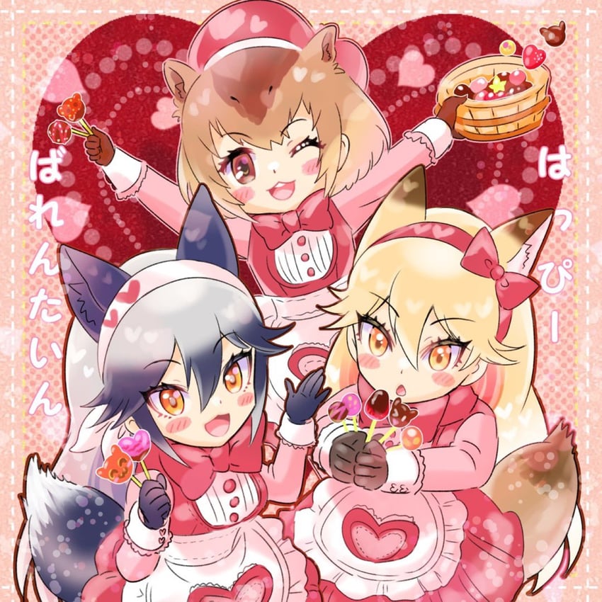 silver fox, ezo red fox, and capybara (kemono friends) drawn by chiffon