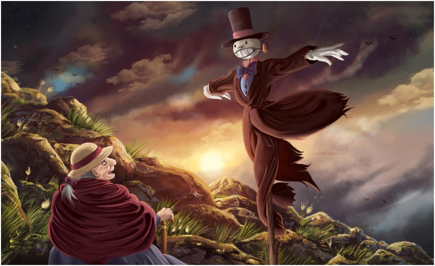 sophie hatter and kakashi no kabu (howl no ugoku shiro) drawn by anirr