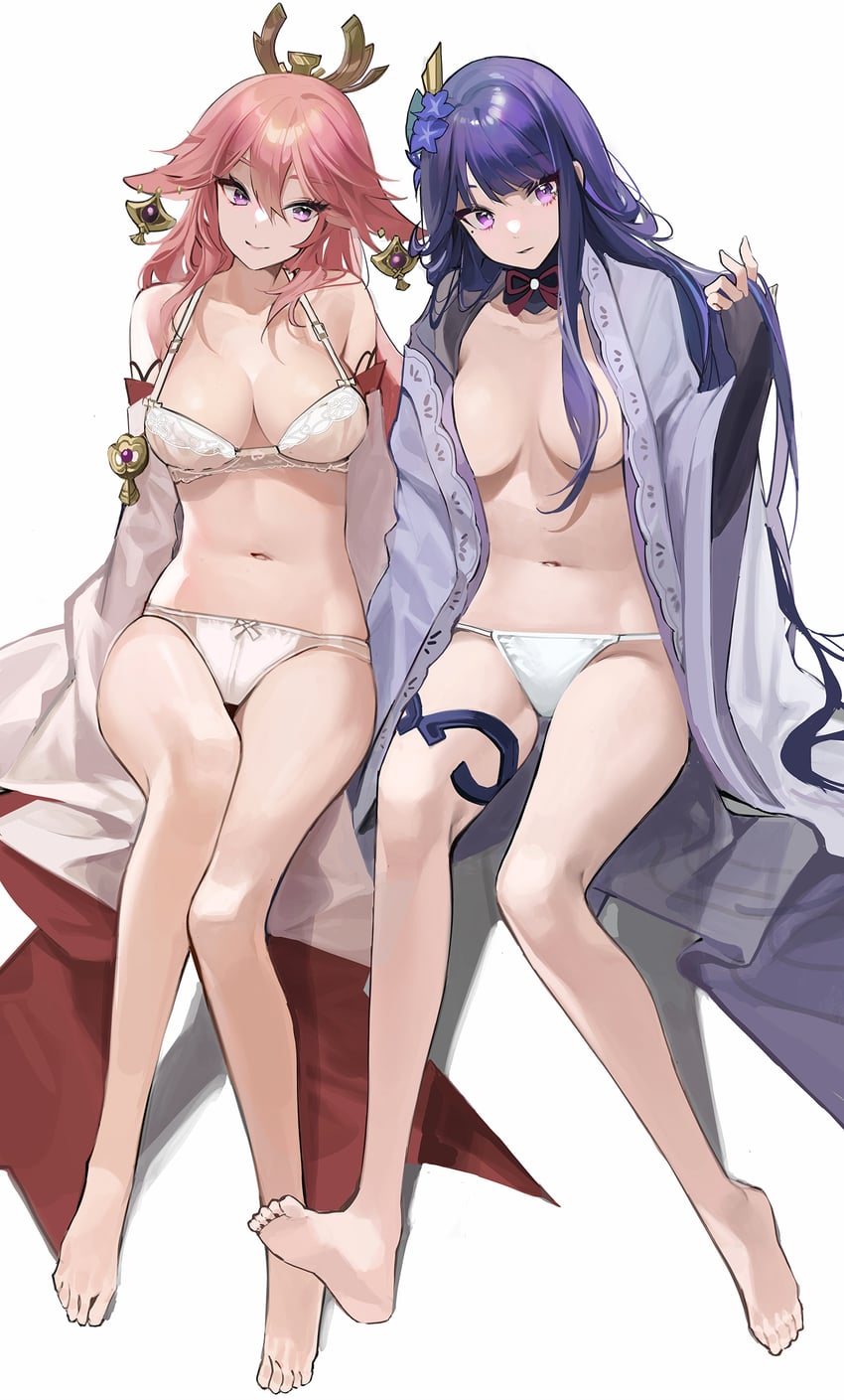 raiden shogun and yae miko (genshin impact) drawn by buri_(retty9349)