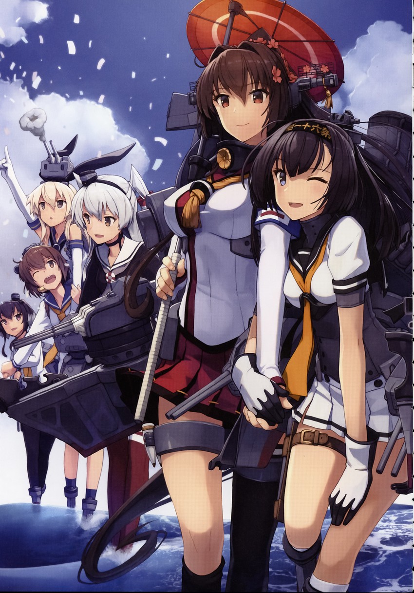 shimakaze, amatsukaze, yamato, yukikaze, rensouhou-chan, and 3 more (kantai collection) drawn by shizuma_yoshinori