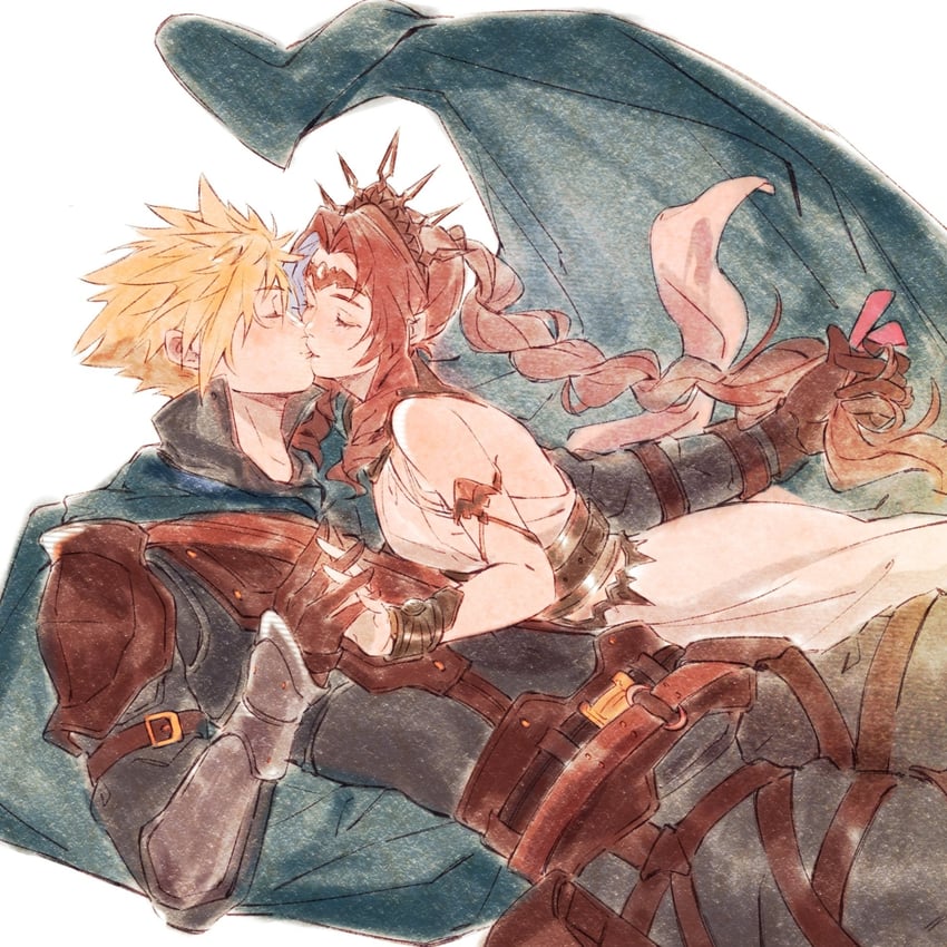 cloud strife and aerith gainsborough (final fantasy and 3 more) drawn by mmariesr