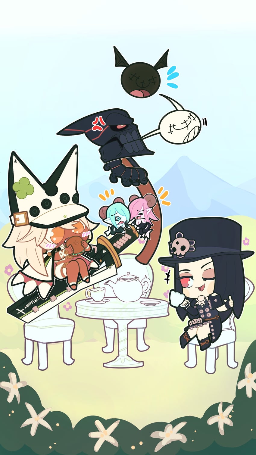 ramlethal valentine, testament, lucifero, and succubus familiar (guilty gear and 1 more) drawn by brainchoco